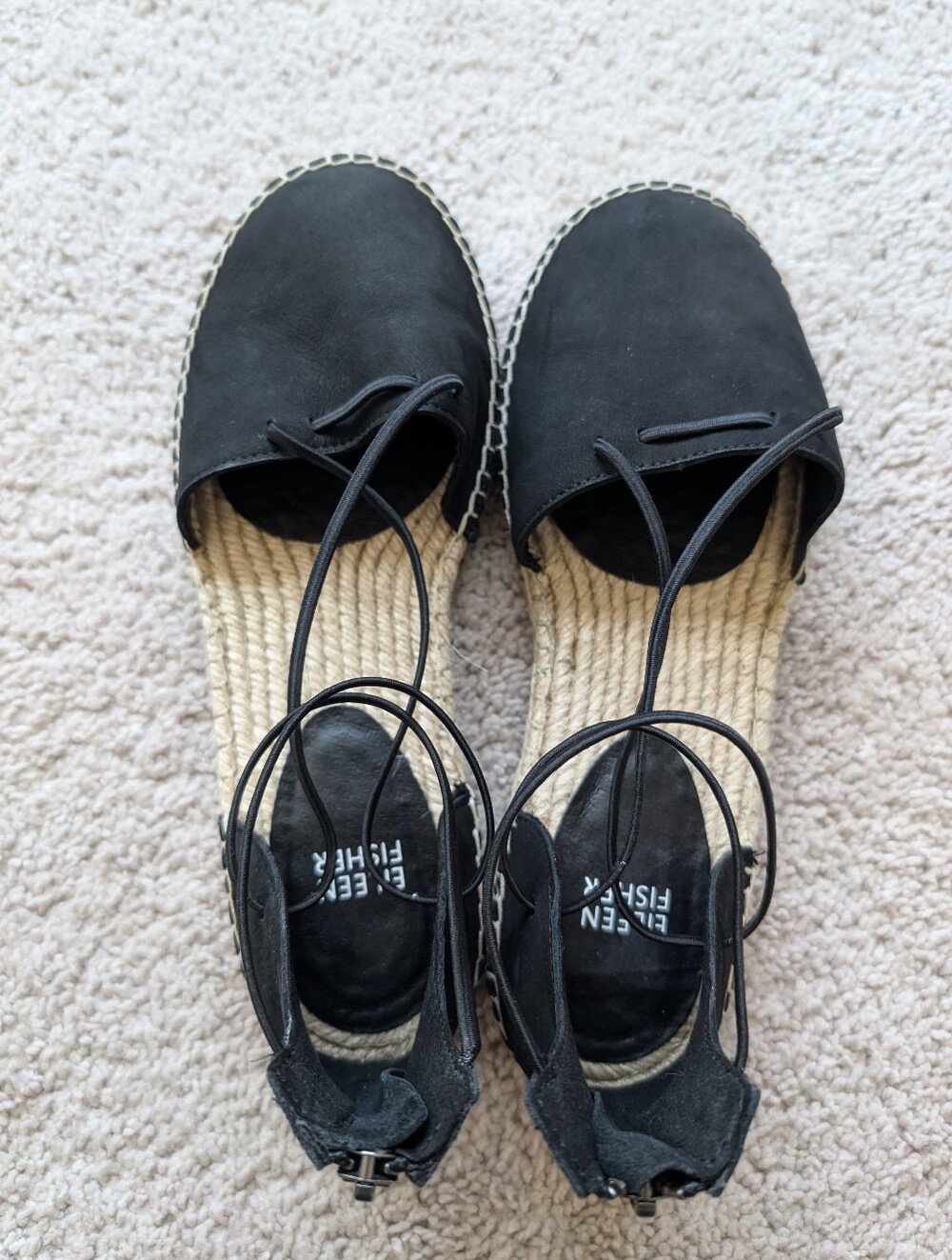 Eileen Fisher Lee D'Orsay Women's 8.5 Espadrille Black Sandals Flat Shoes - Picture 4 of 12